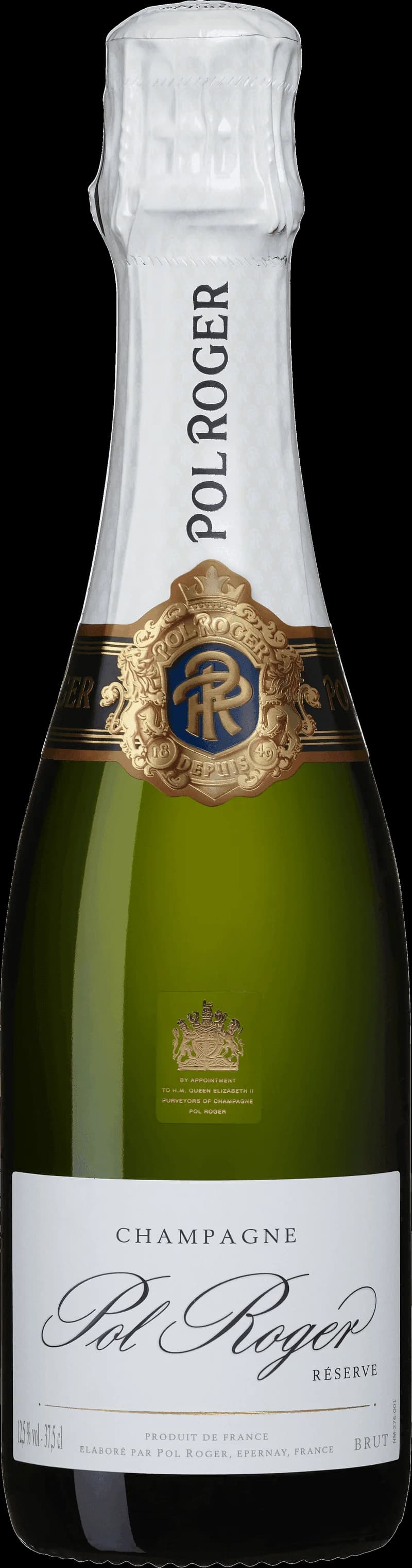 Flaska Pol Roger champagne med glas och bubbel