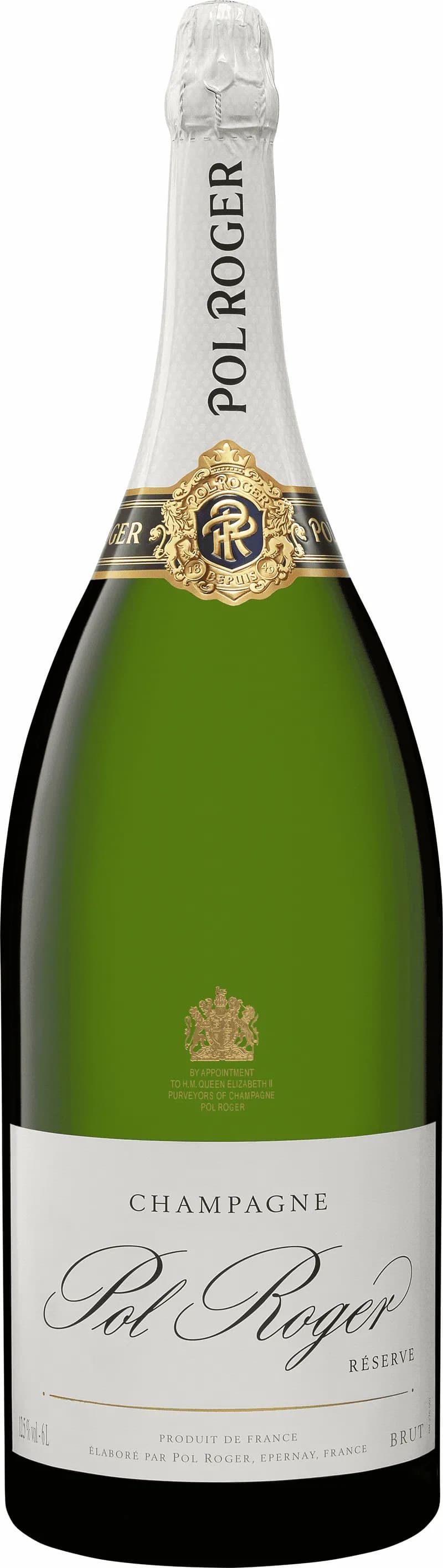 Flaska Pol Roger champagne med glas och bubbel