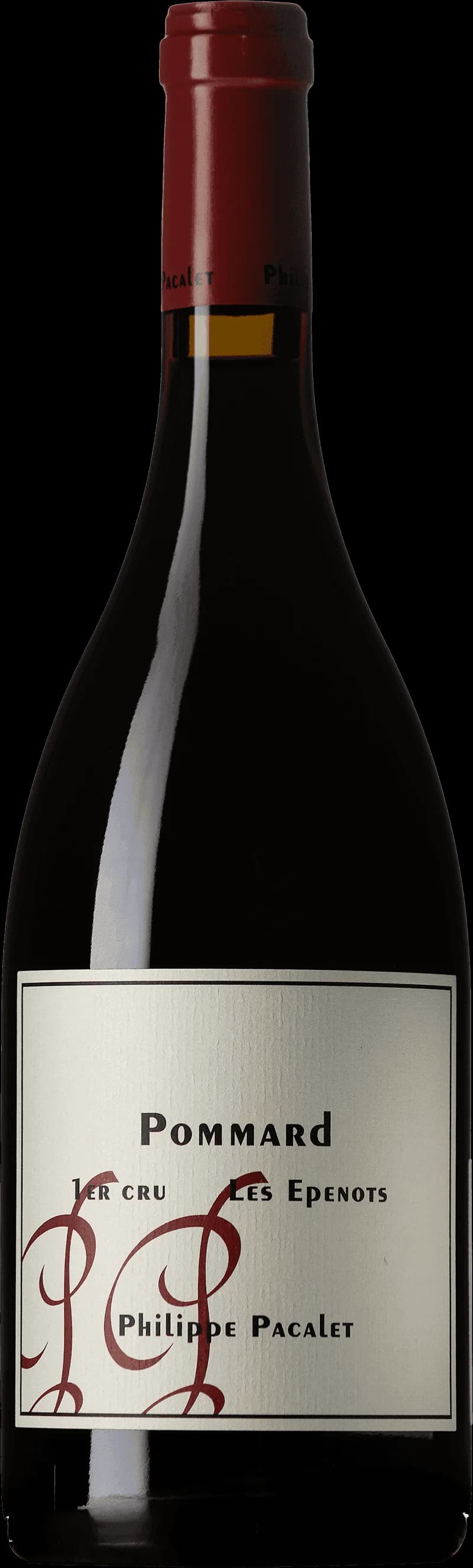 Flaska med rött vin från Pommard Premier Cru Les Épenots, Bourgogne.