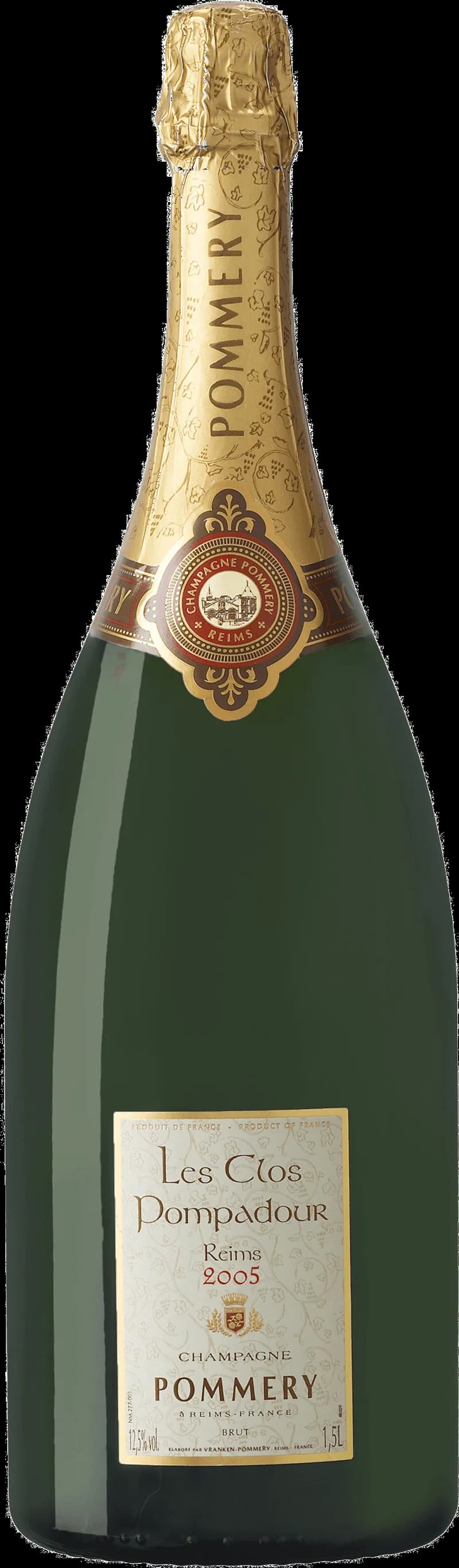Flaska med Pommery mousserande vin mot ljus bakgrund