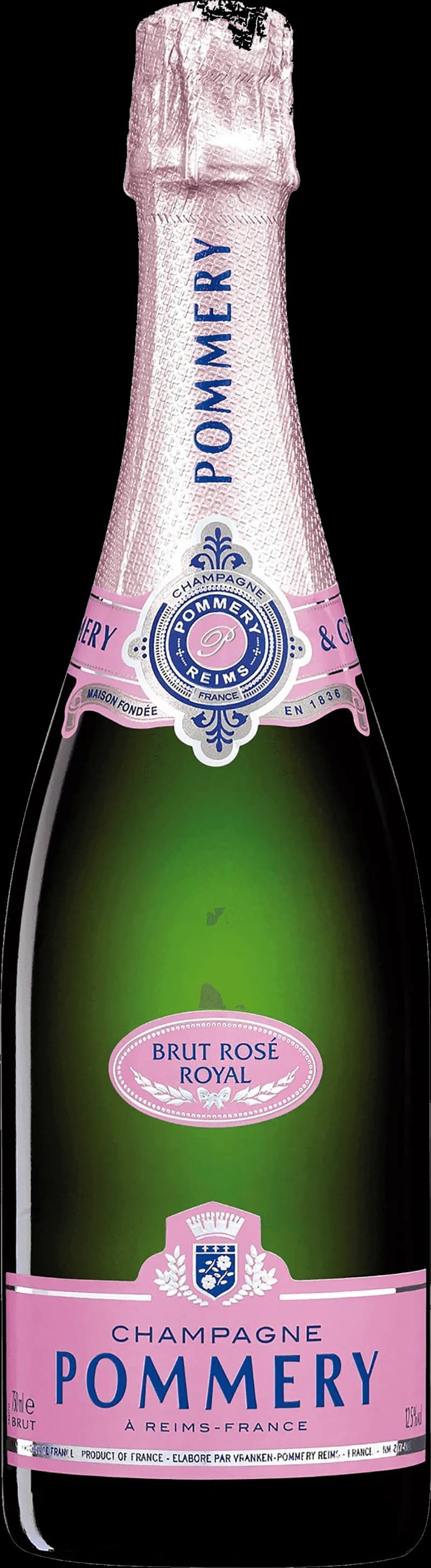 Flaska av Pommery mousserande vin mot neutral bakgrund.