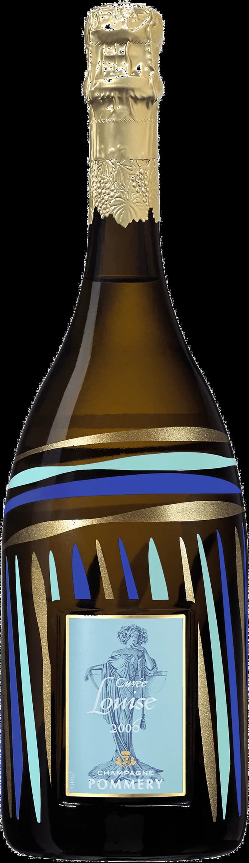 Flaska av Pommery mousserande vin mot neutral bakgrund.