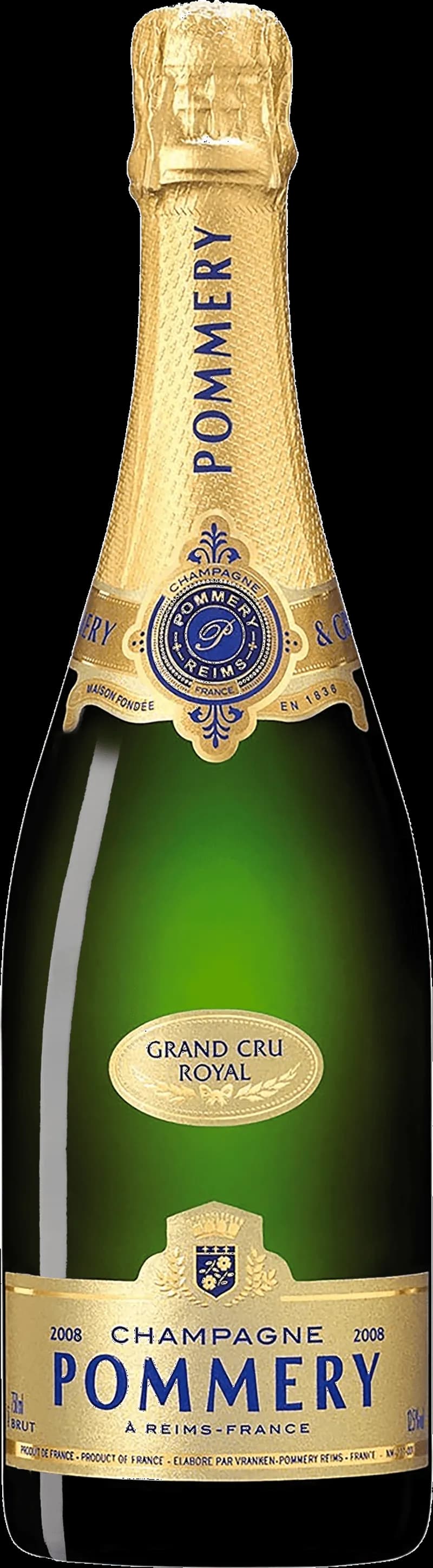 Flaska med Pommery mousserande vin mot neutral bakgrund