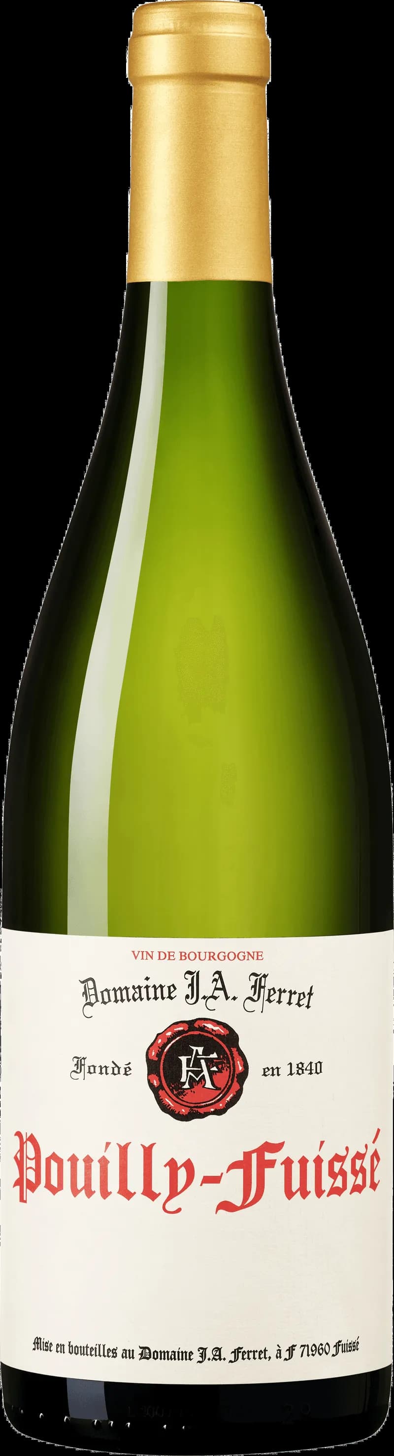 Flaska Pouilly-Fuissé vitt vin från Bourgogne