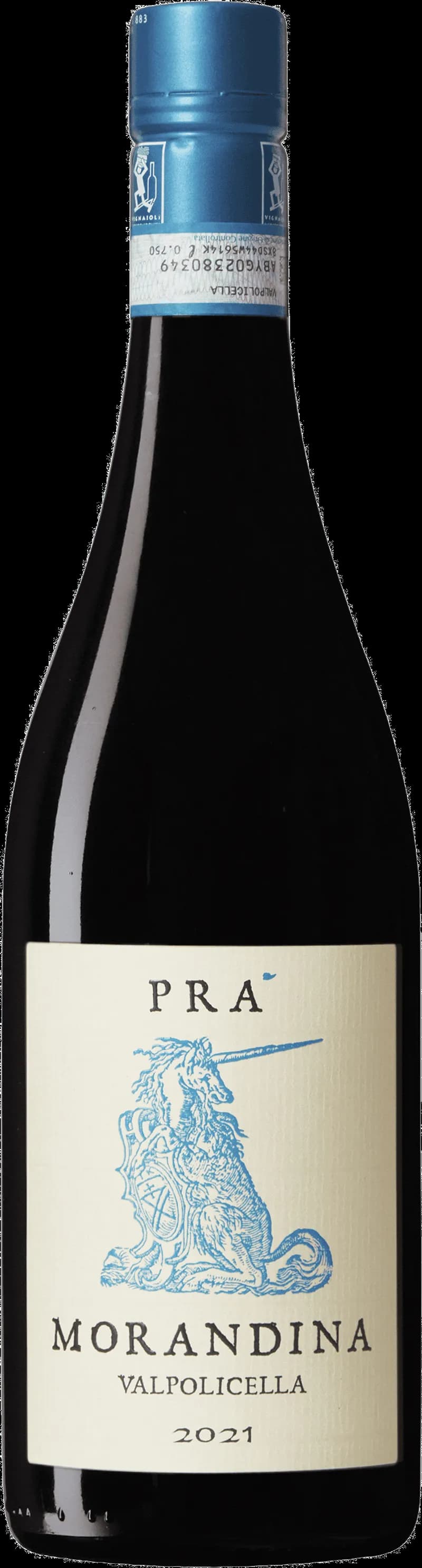 Flaska med rött vin från Prá vingård