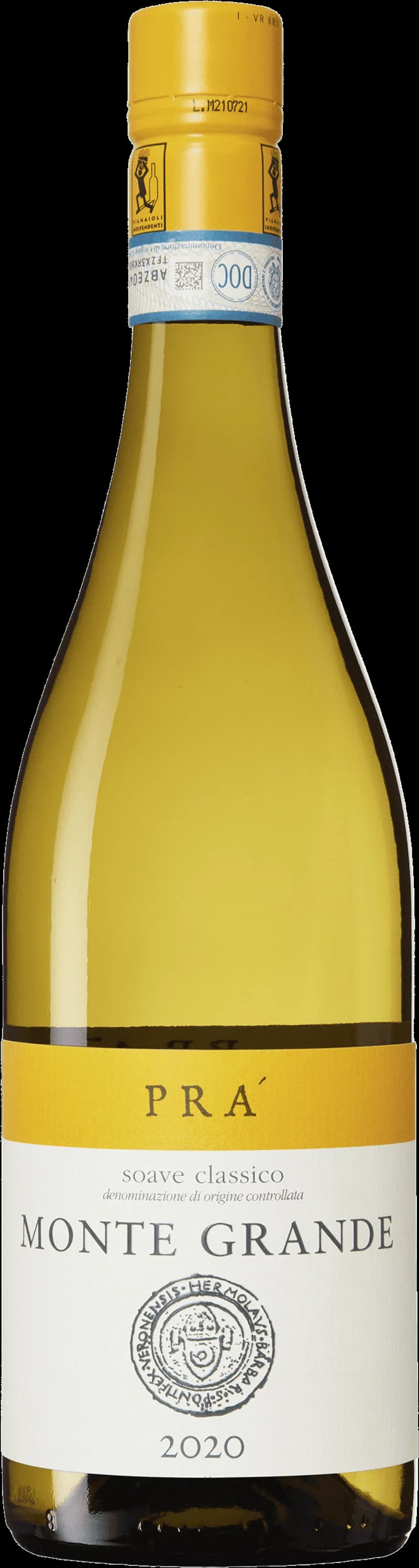 Flaska Pra Soave Classico vitt vin mot ljus bakgrund