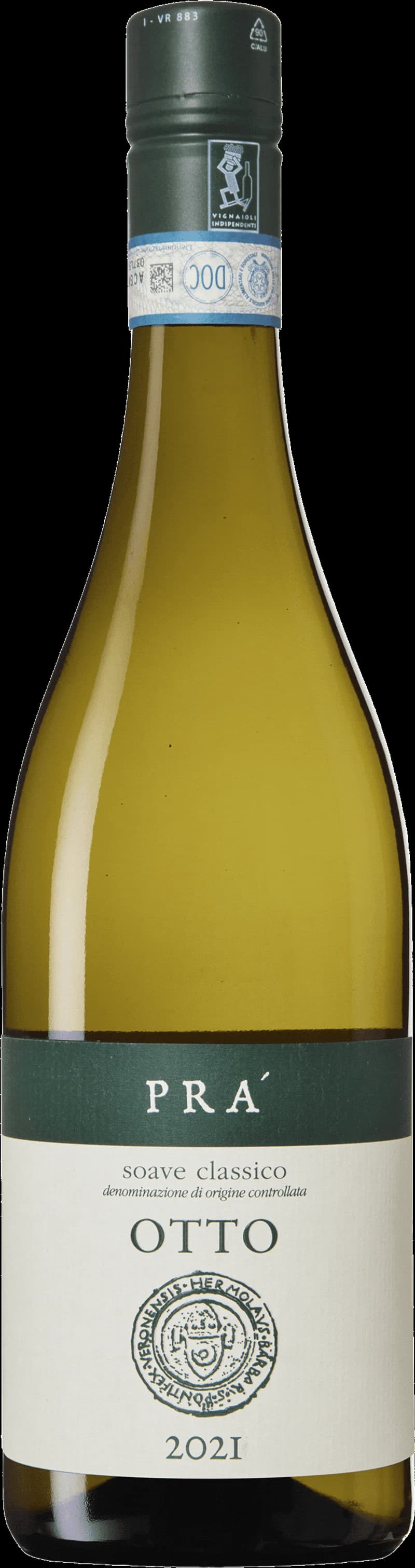 Flaska Prà Soave vitt vin mot ljus bakgrund