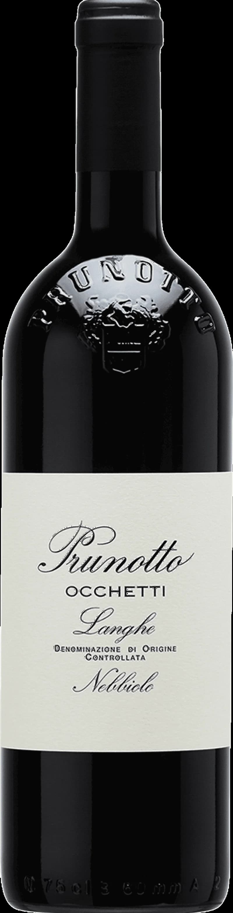 Flaska av Prunotto rött vin på en bordsservering.