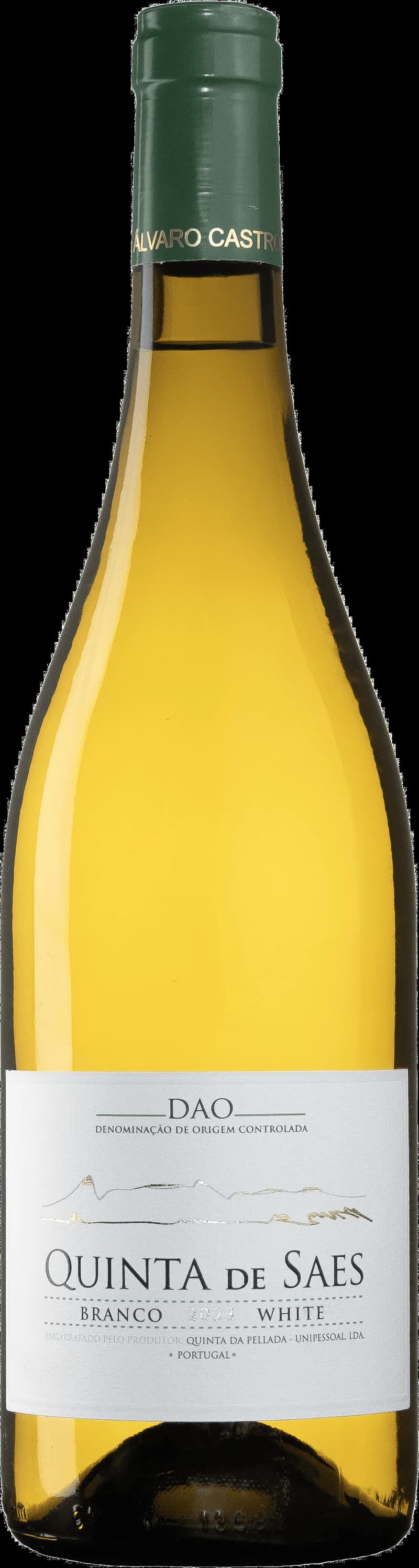 Flaska och glas med vitt vin från Quinta da Pellada