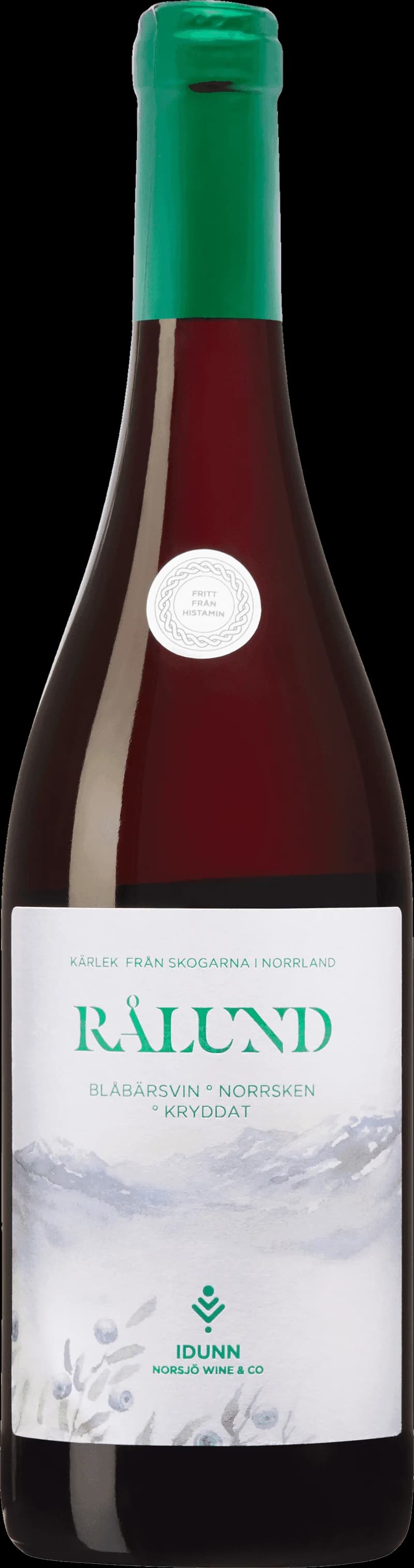 Flaskor med Rålunds smaksatta vin och fruktvin på en hylla.