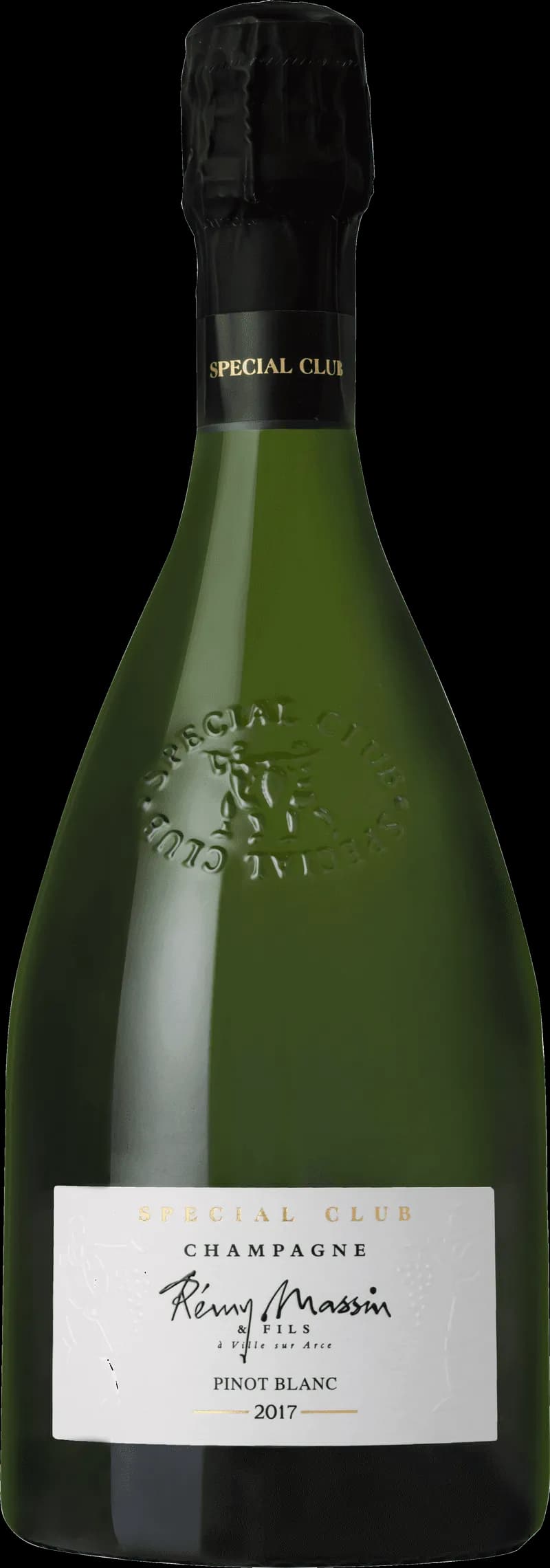 Flaska med Remy Massin mousserande vin mot ljus bakgrund