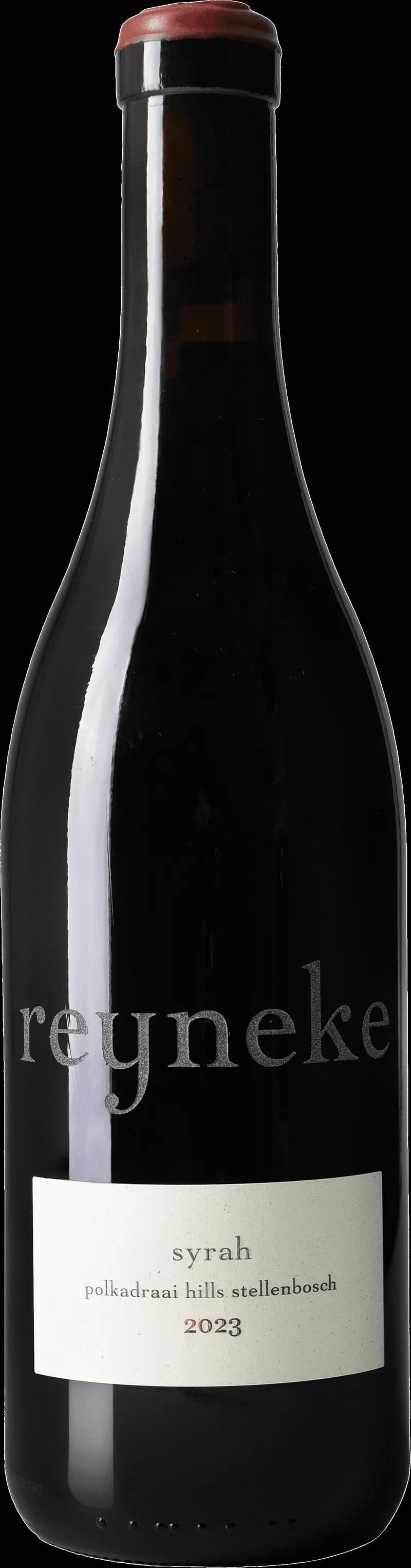 Flaska med rött vin från Reynke Estate, ekologiskt och biodynamiskt.