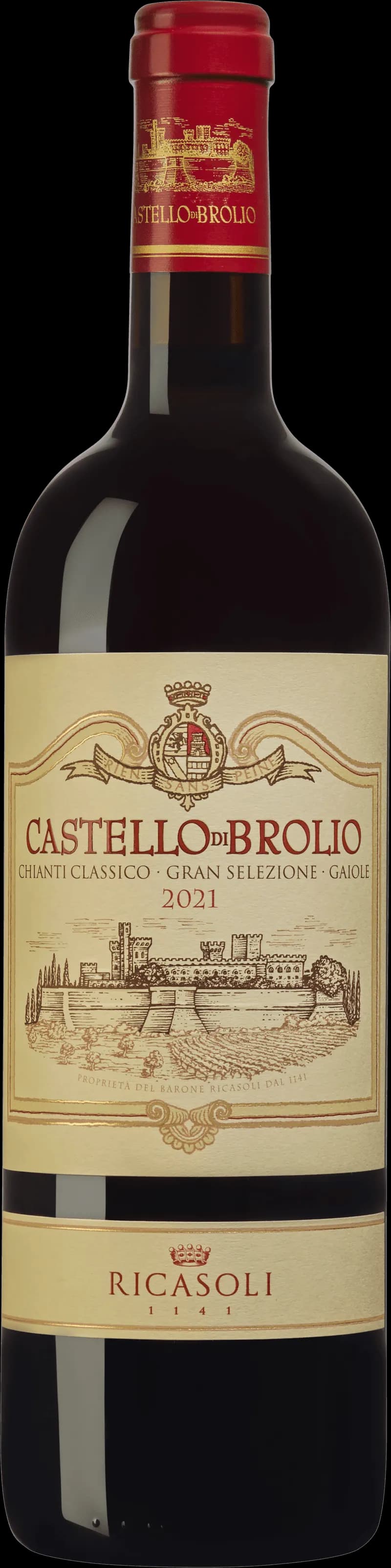 Flaska av rött vin från Ricasoli