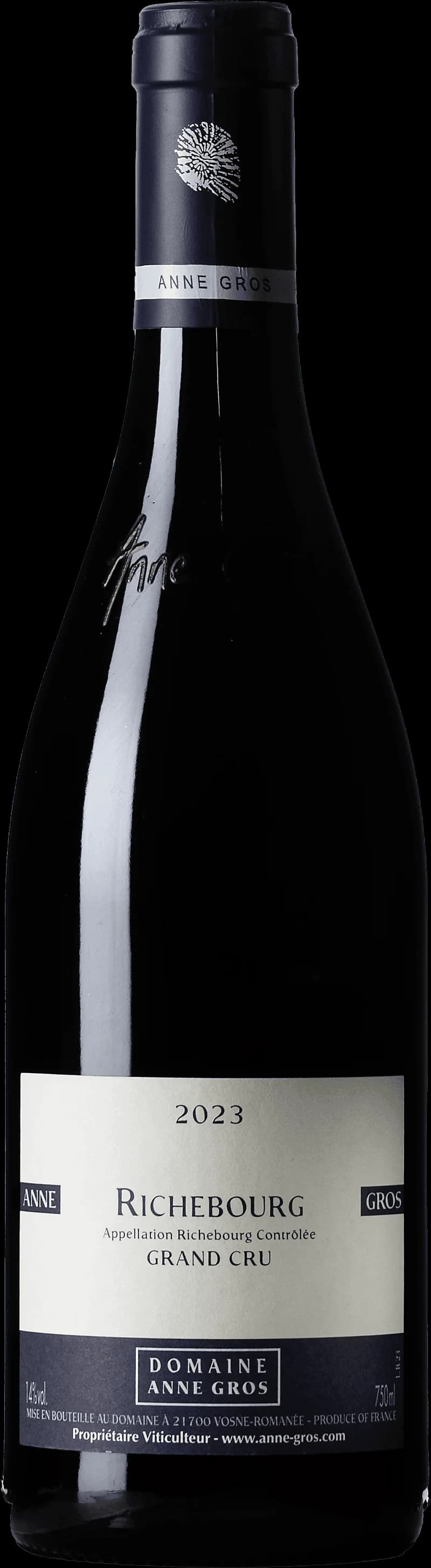 Flaska Richebourg Grand Cru rött vin mot neutral bakgrund