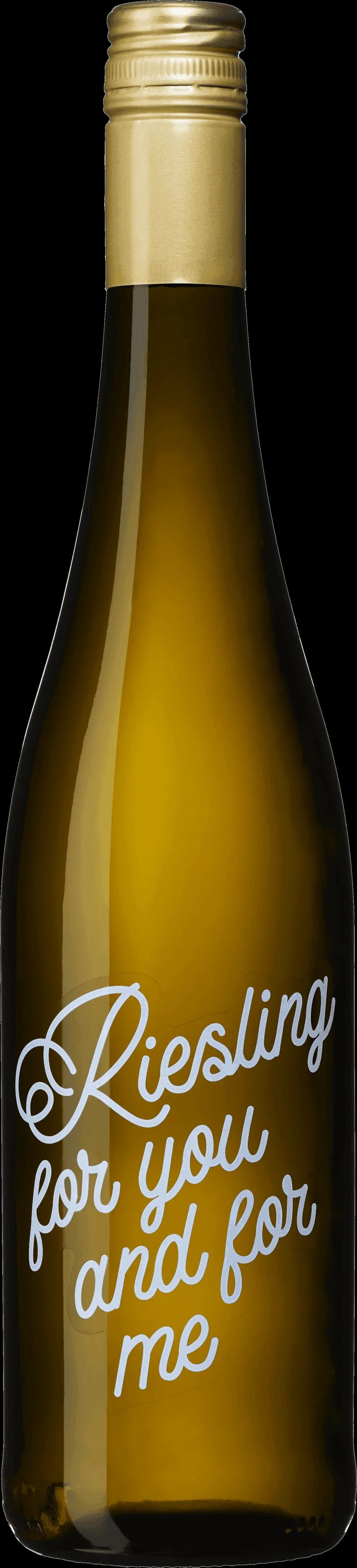 Flaska vitt rieslingvin med etikett 'Riesling for You and for Me'