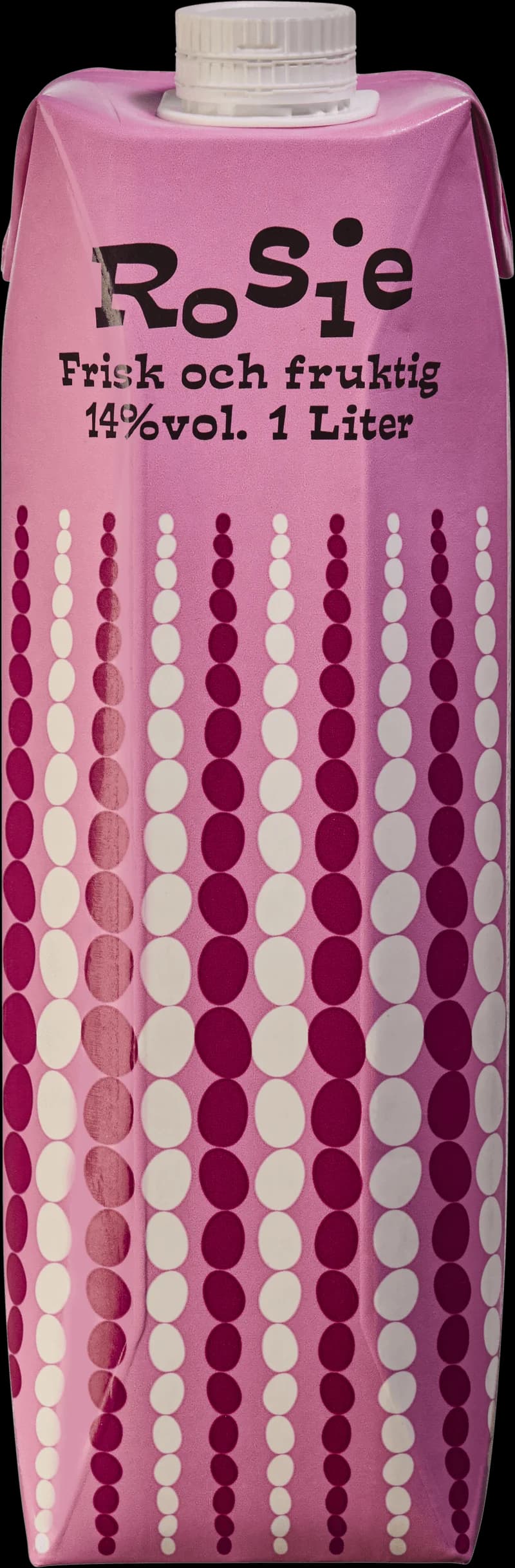Flaska rosévin från Rosie med etikett och glas bredvid