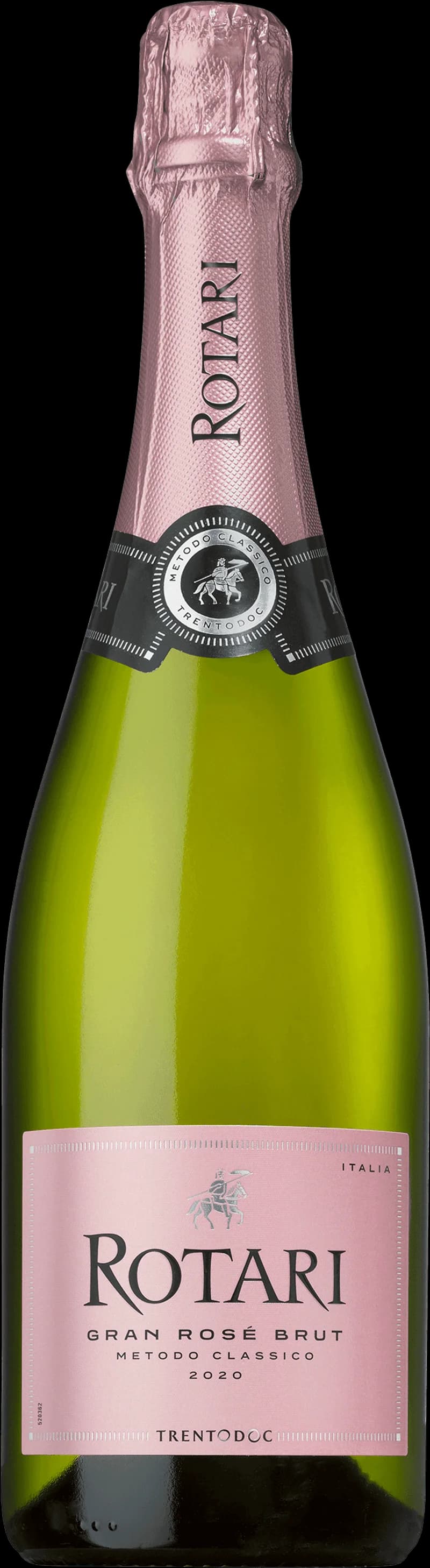 Flaska Rotari mousserande vin mot vit bakgrund