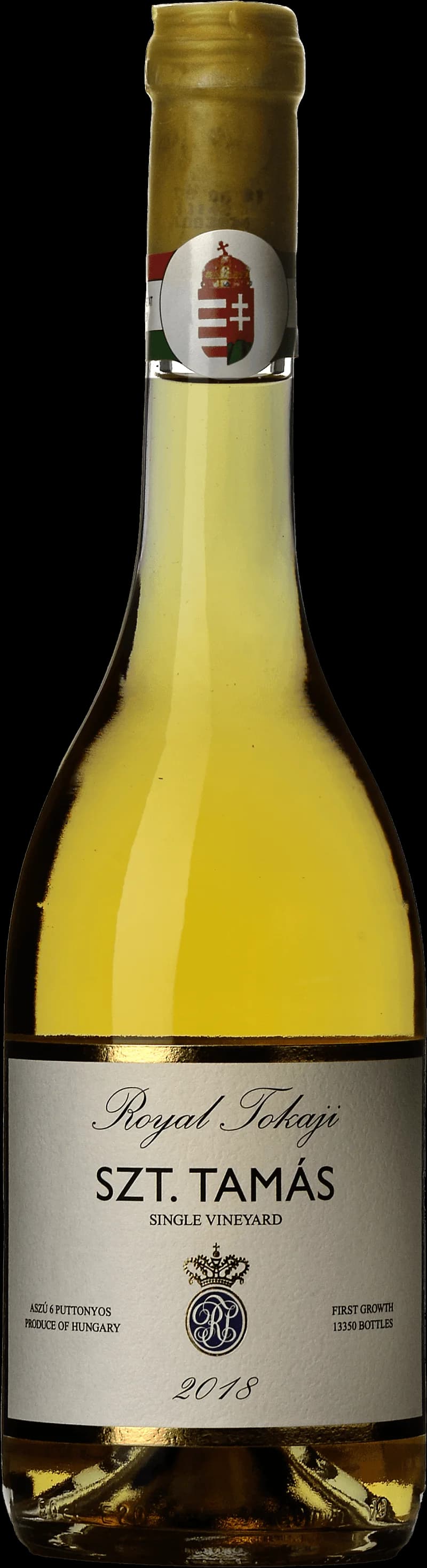 Flaska Royal Tokaji vitt vin mot ljus bakgrund