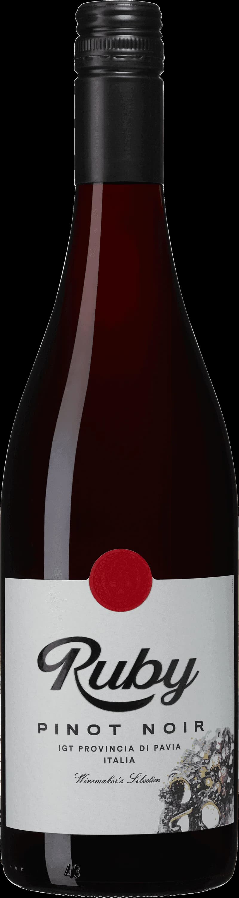 Flaska Ruby Pinot Noir rött vin på bordet