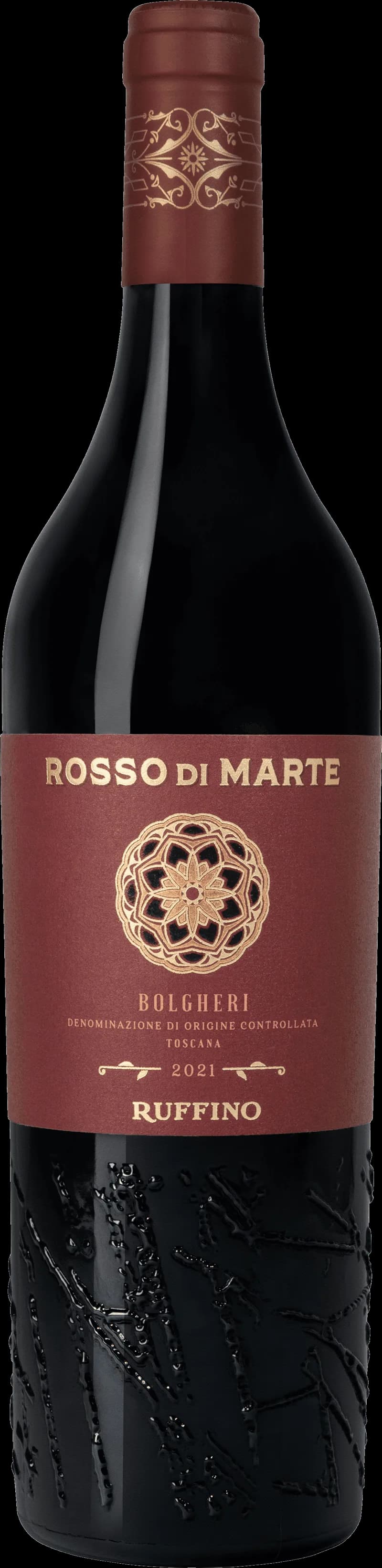 Flaska av Ruffino rött vin på en bordsservering.