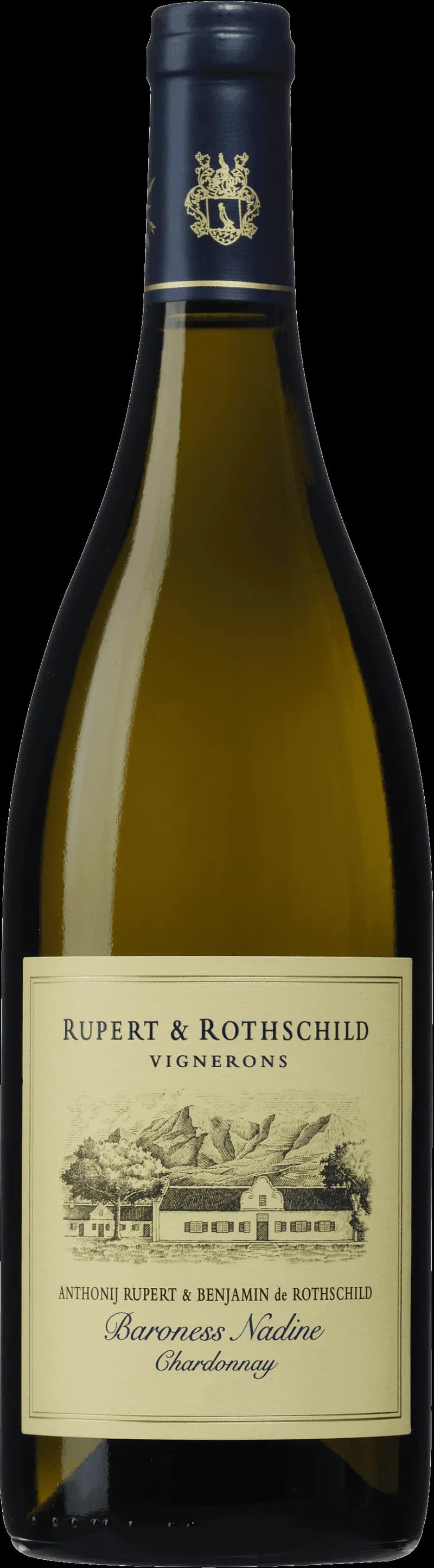Flaska av Rupert Rothschild vitt vin på en bordsservering.