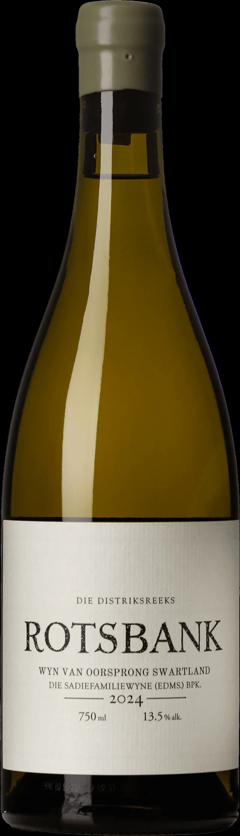 Flaska vitt vin från Sadie Family Wines på en ljus bakgrund.