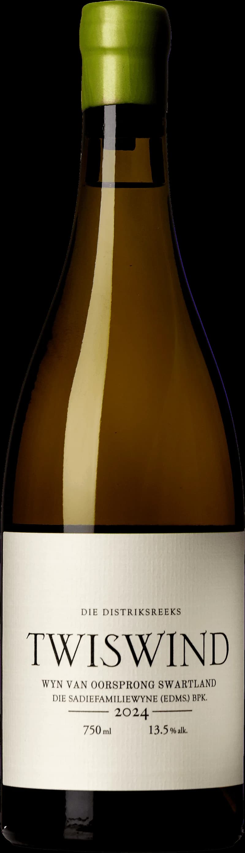 Flaska av Sadie Family Wines vitt vin mot en neutral bakgrund.