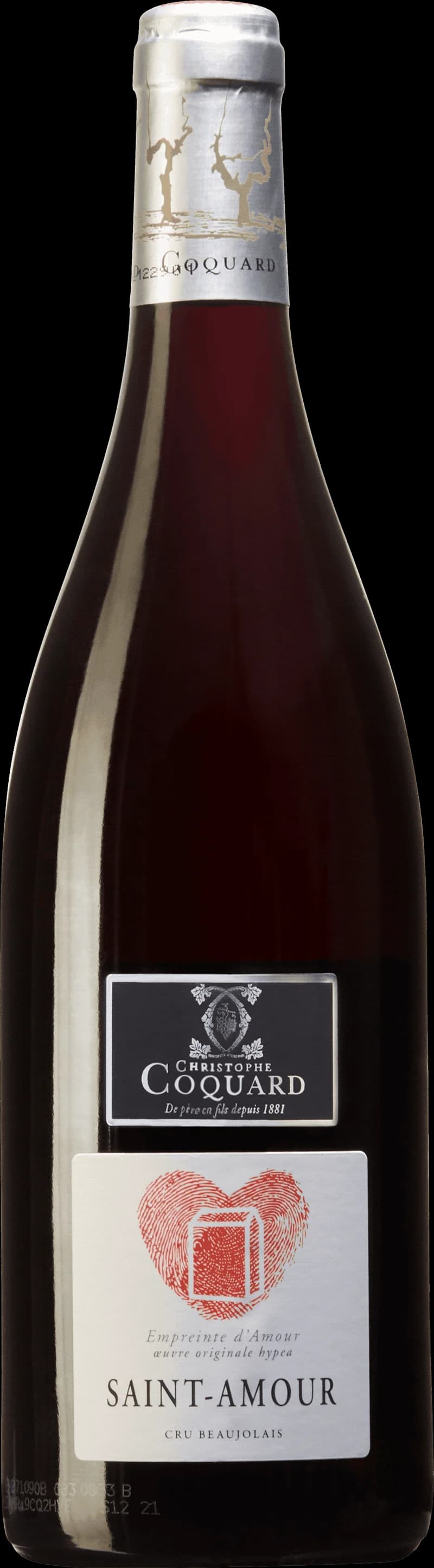Flaska med Saint-Amour rött vin från Beaujolaisregionen