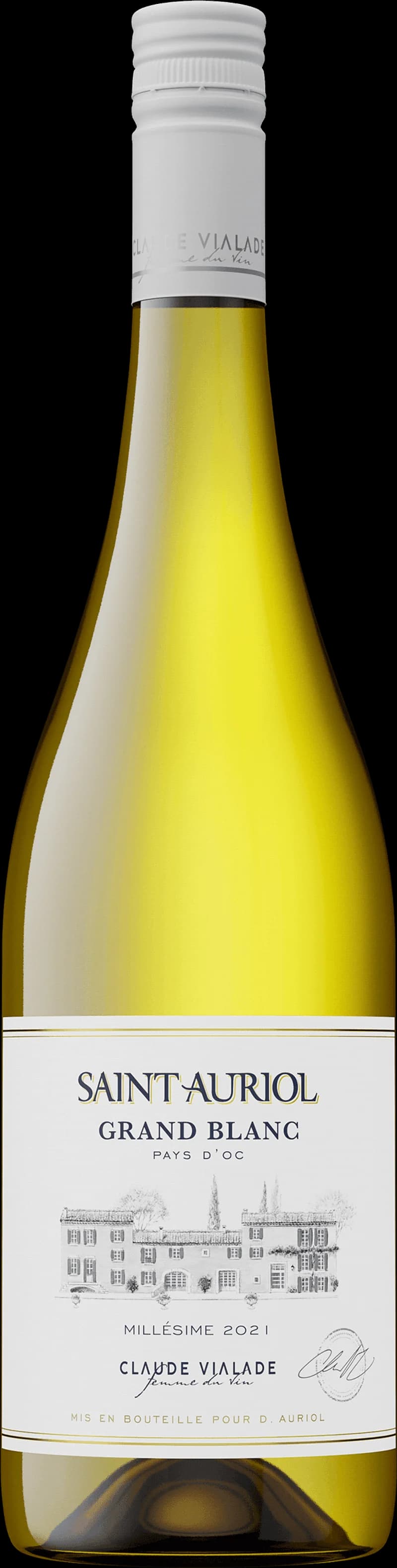 Flaska Saint-Auriol vitt vin mot ljus bakgrund