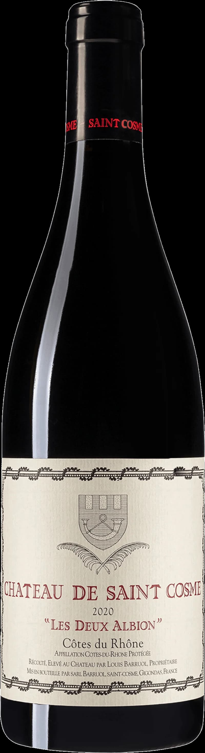 Flaska av rött vin från Saint Cosme
