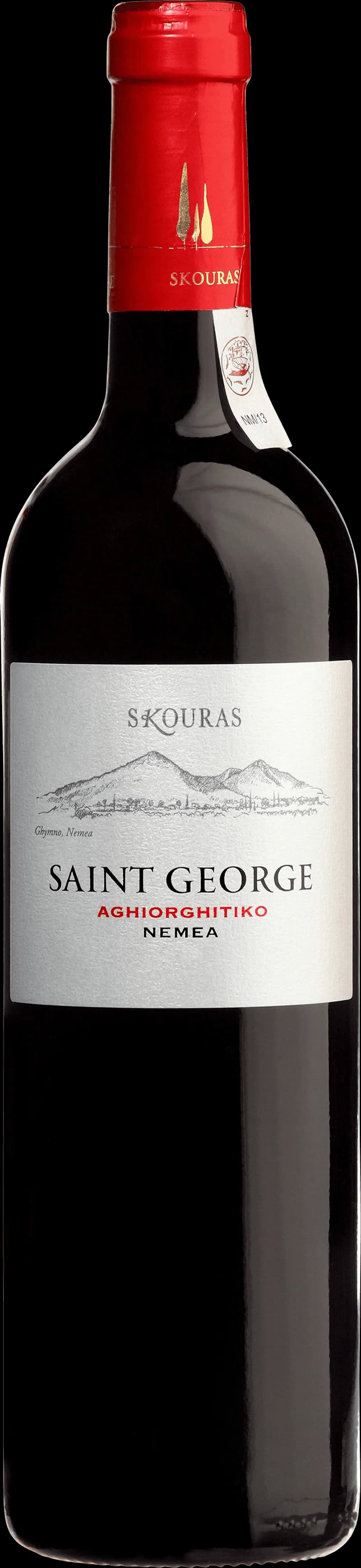 Flaska av Saint George rött vin på en bordsservering.