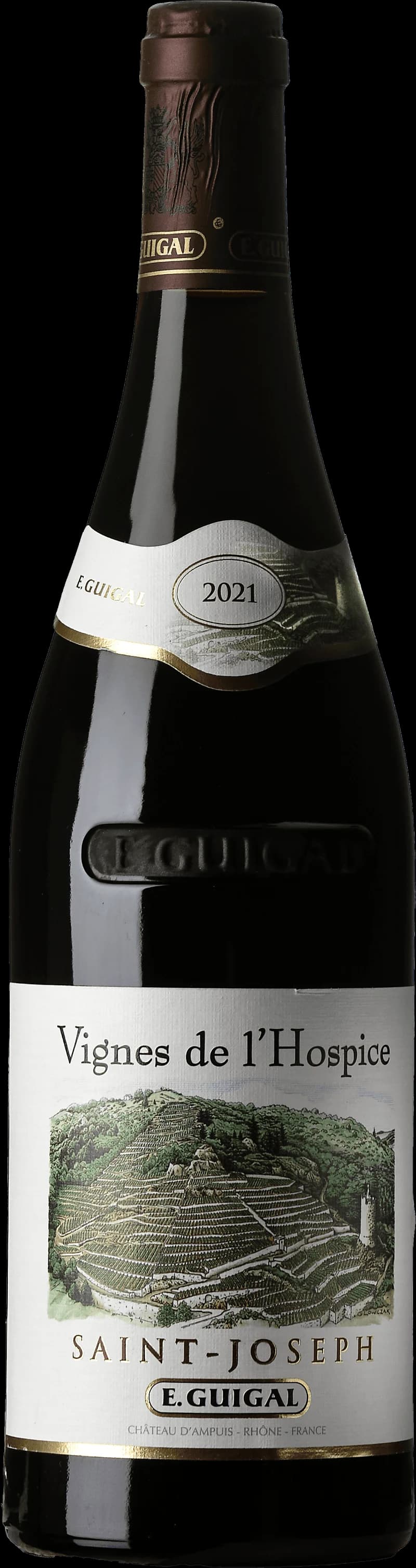 Flaska Saint-Joseph Vignes de l'Hospice rött vin från Rhônedalen.