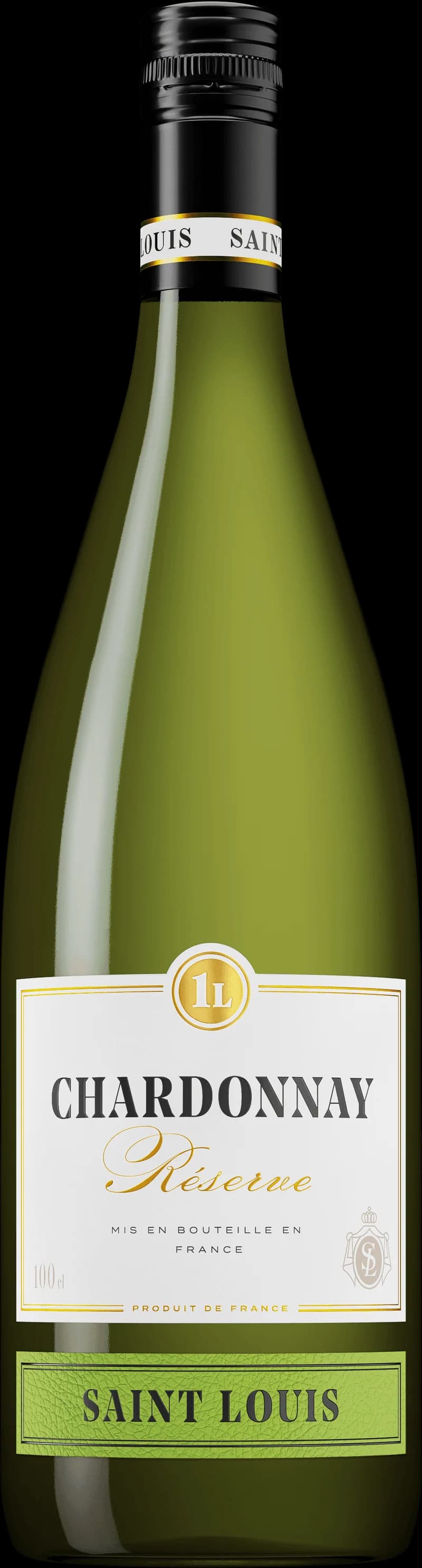 Saint Louis vitt vin i ett glas mot en ljus bakgrund.