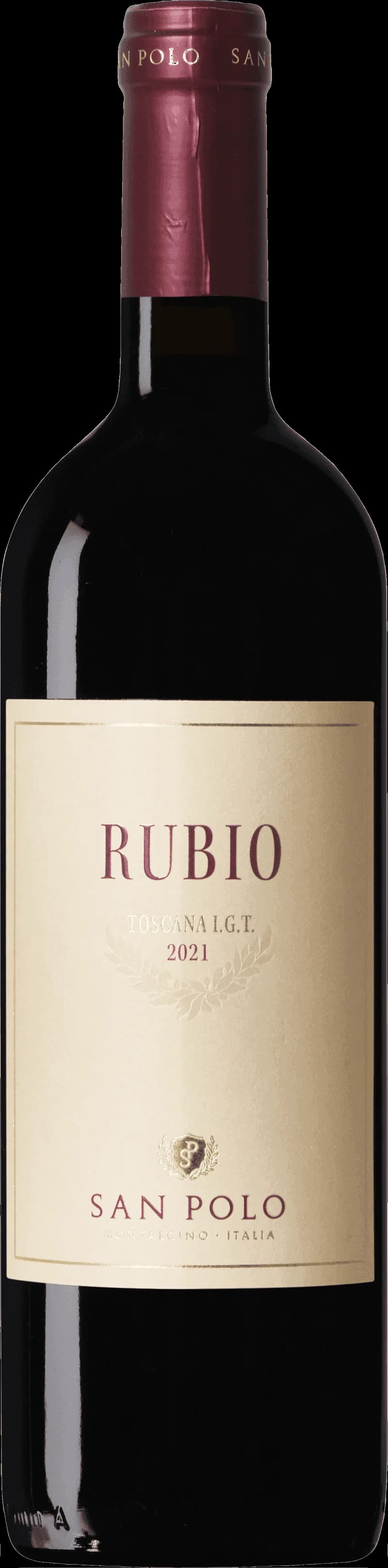 Flaska av San Polo rött vin mot en mörk bakgrund.