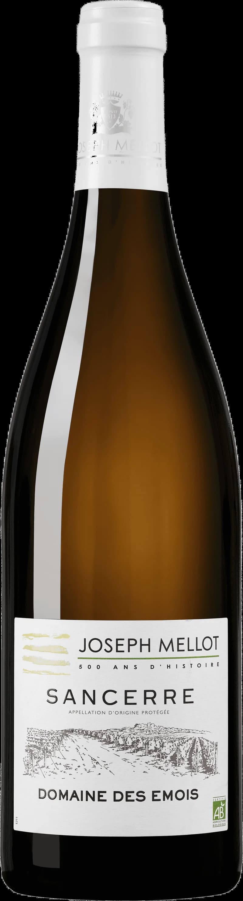 Flaska och glas med Sancerre Blanc, ett vitt vin från Loiredalen.
