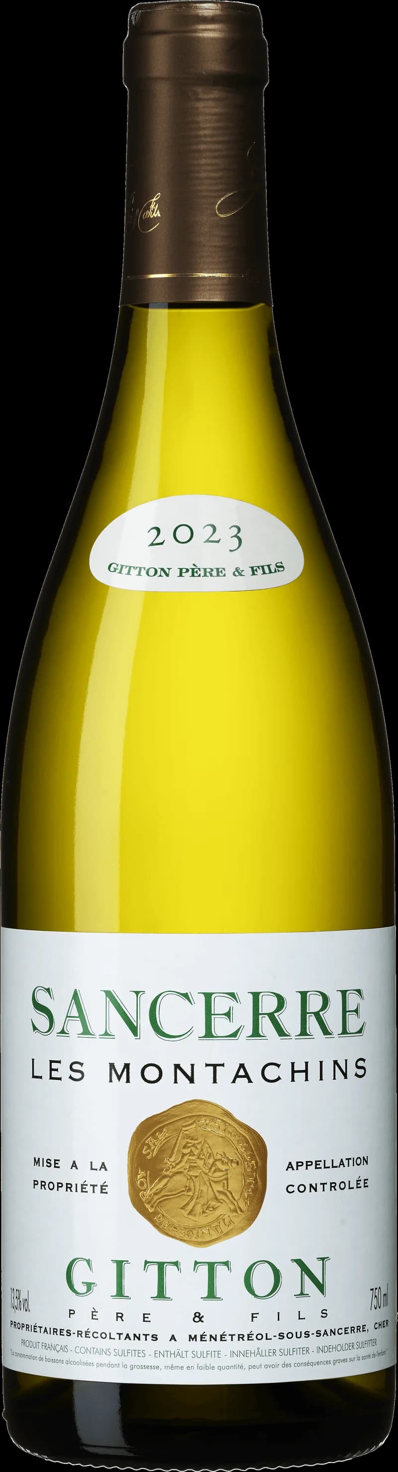 Flaska av vitt vin Sancerre Les Montachins från Loiredalen