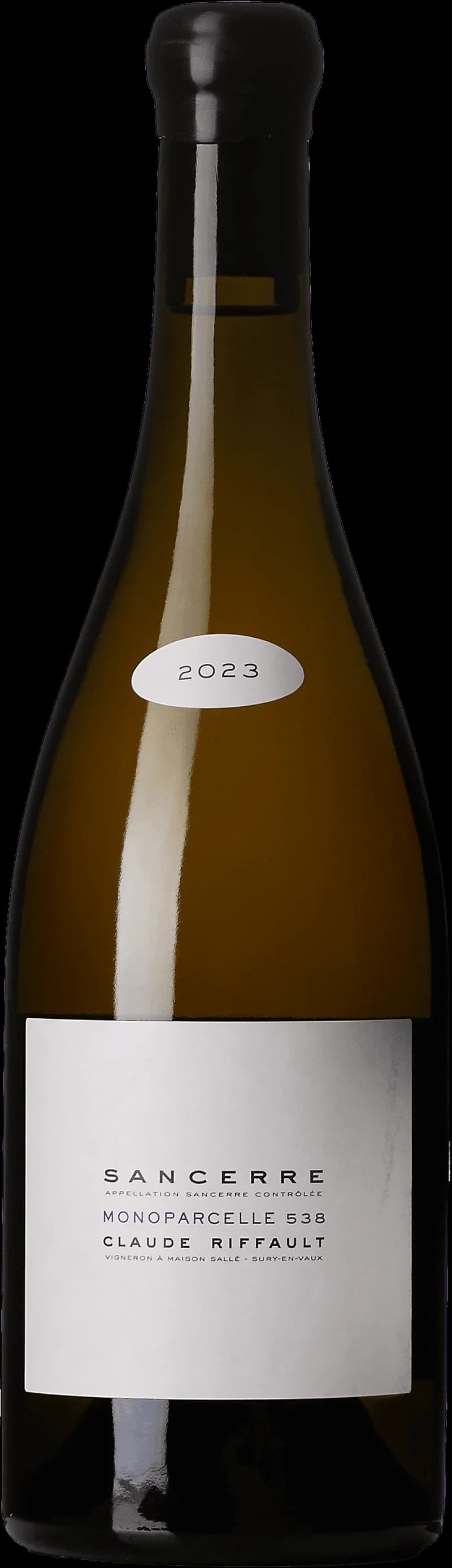 Flaska av Sancerre Monoparcelle 538 vitt vin mot neutral bakgrund.