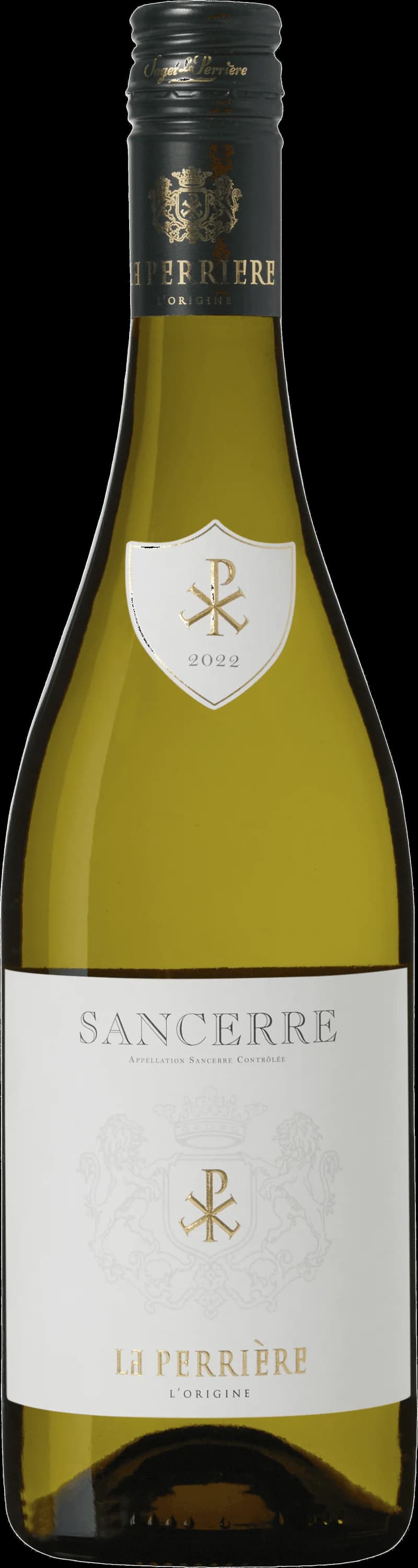 Ett glas svalt Sancerre vitt vin på ett bord.