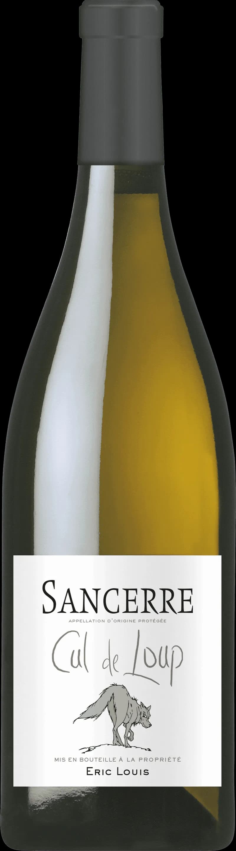 Flaska och glas med sancerre vitt vin från Loiredalen.