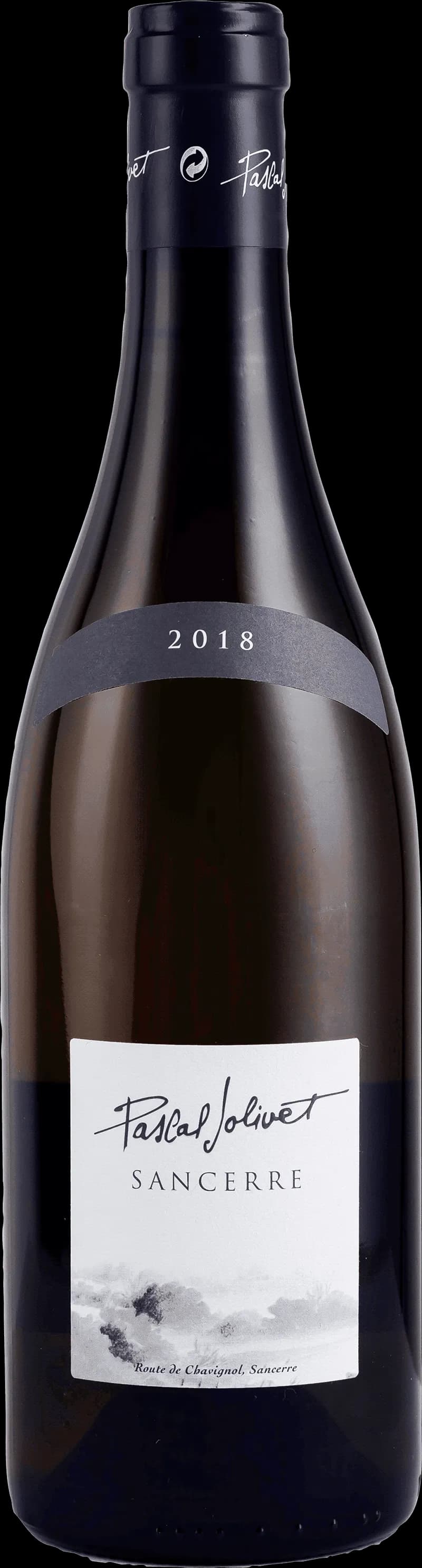 Flaska och glas med Sancerre vitt vin från Loiredalen.