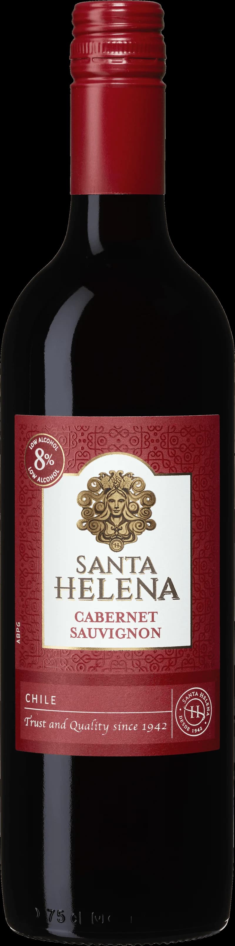 Flaska av Santa Helena rött vin på en bordduk.