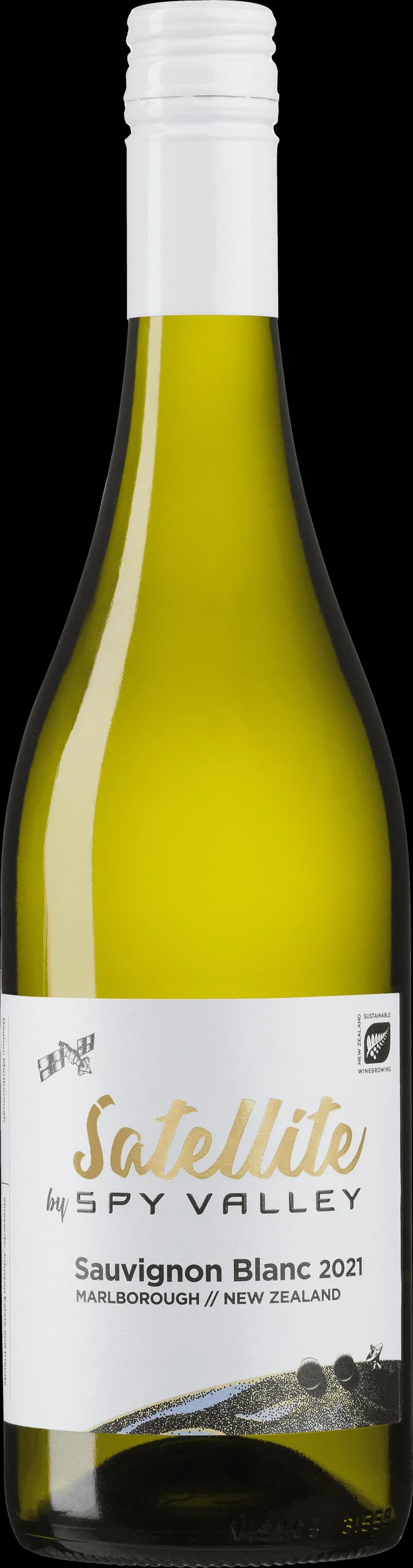 Satellite vitt vin i ett glas mot en ljus bakgrund