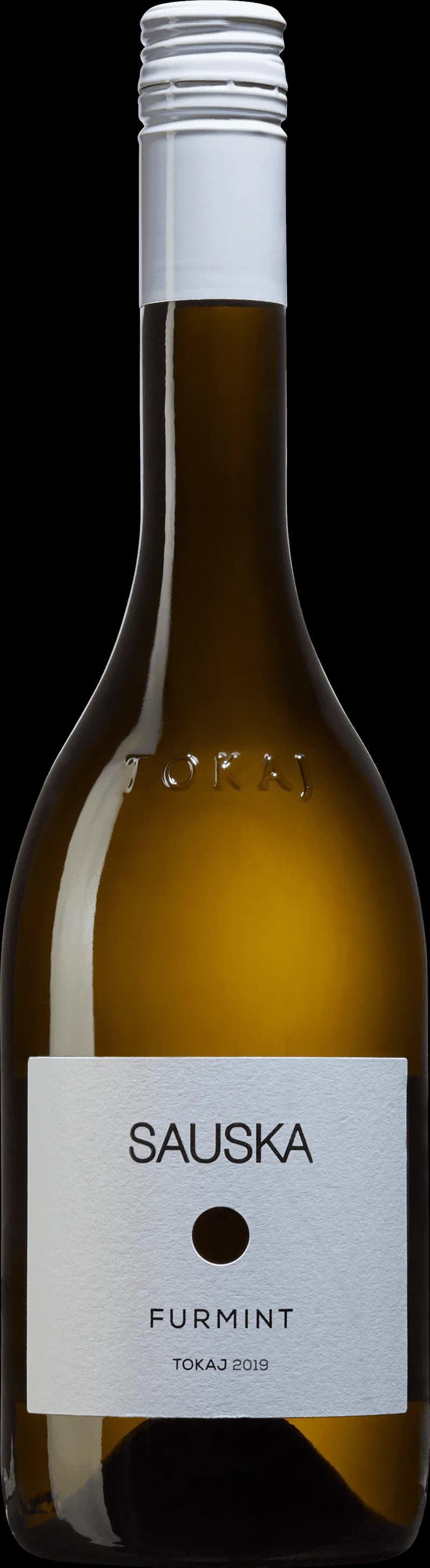 Flaska med Sauska vitt vin på en vit bakgrund