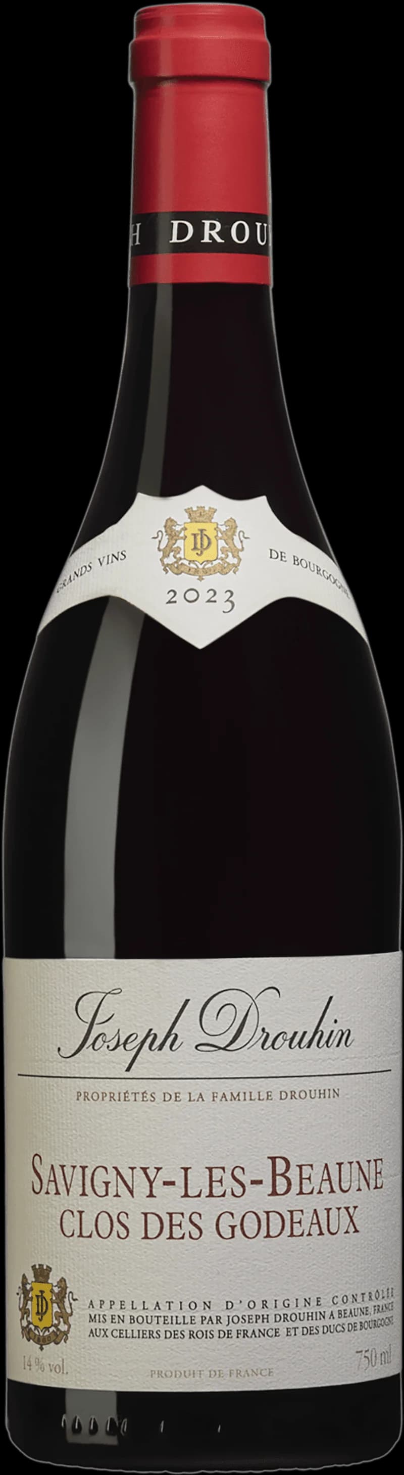 Flaska av rött vin från Savigny-lès-Beaune Clos des Godeaux, Bourgogne.
