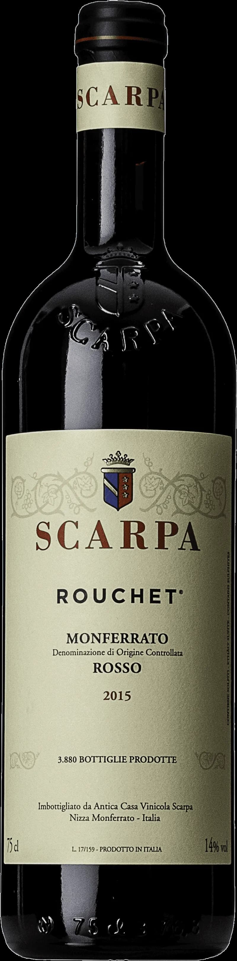 Flaska av Scarpa rött vin på bordet