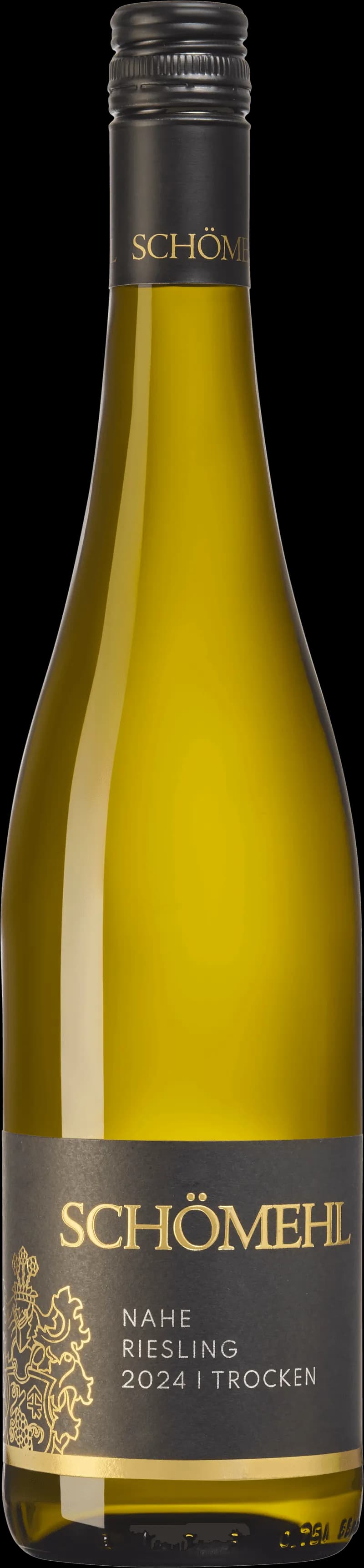 Schomehl vitt vin i ett glas mot en ljus bakgrund