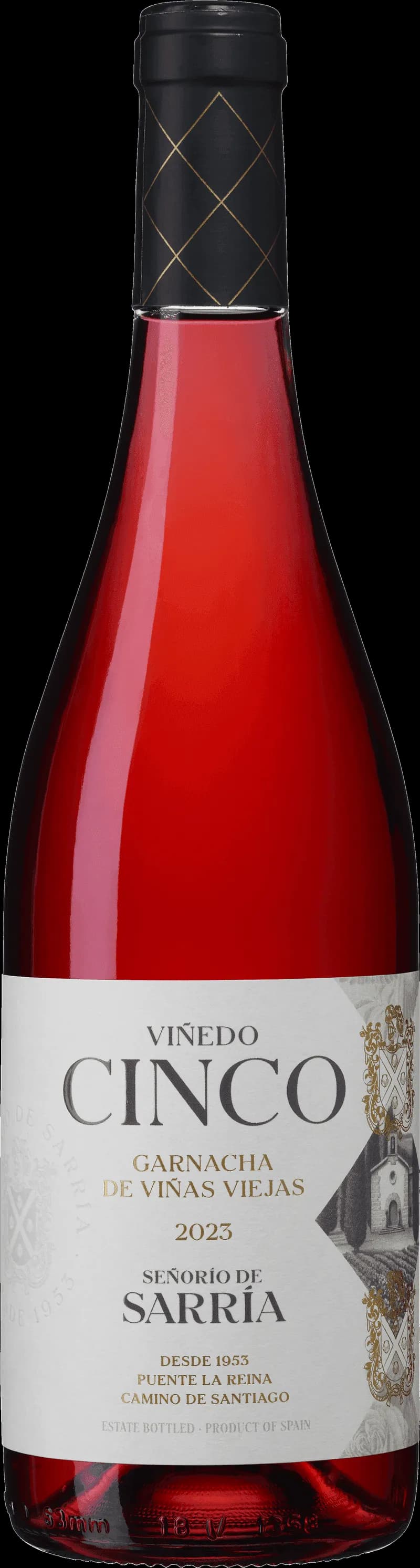 Flaska med Señorío de Sarría rosévin mot ljus bakgrund