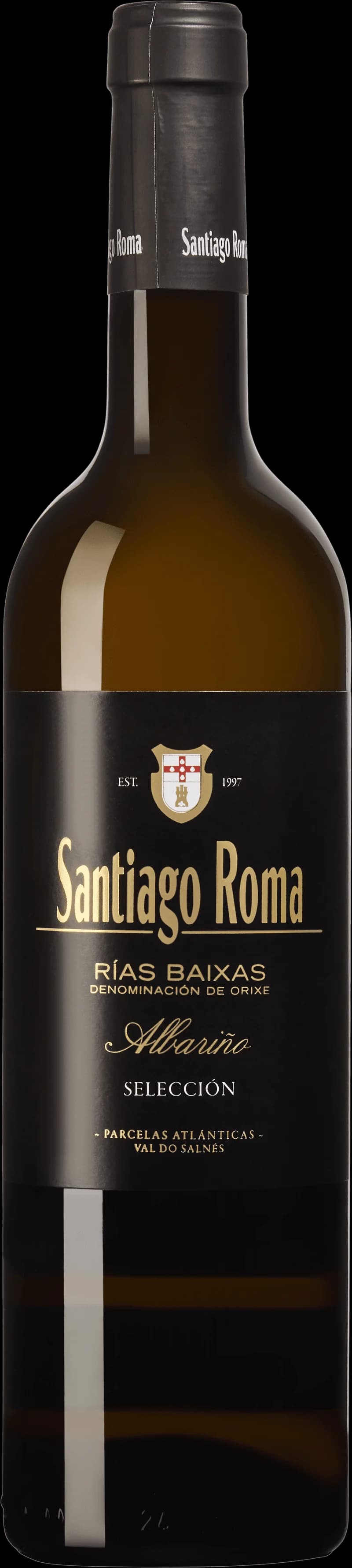 Flaska av vitt vin från Selección Albariño på en bordsservering.