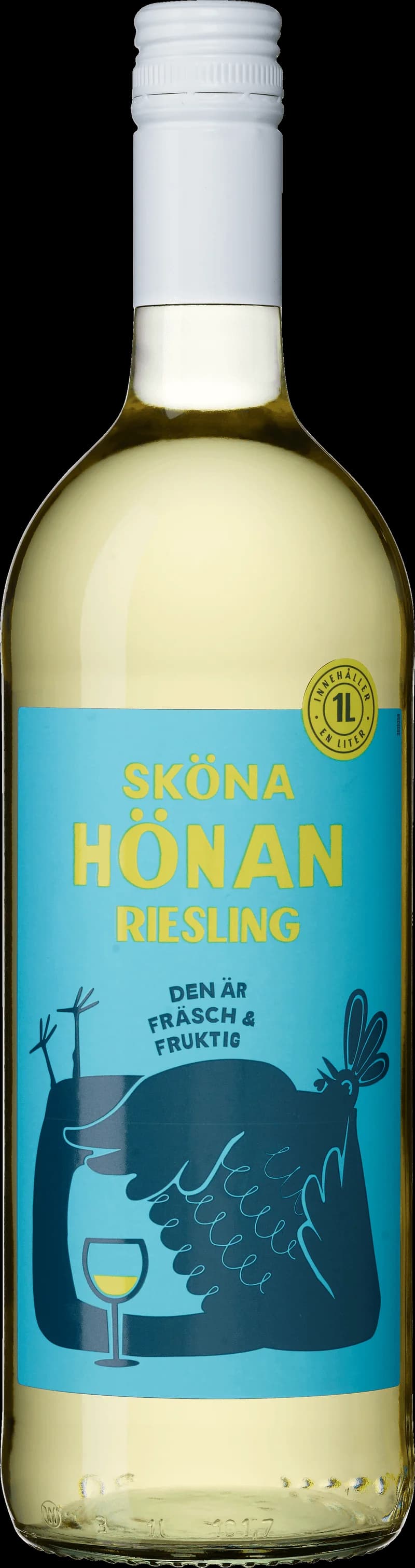 Etikett på vitt vin från Sköna Honan.