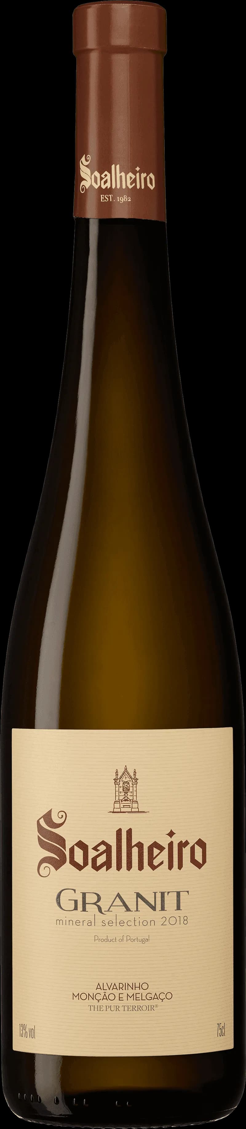 Flaska med Soalheiro vitt vin mot ljus bakgrund